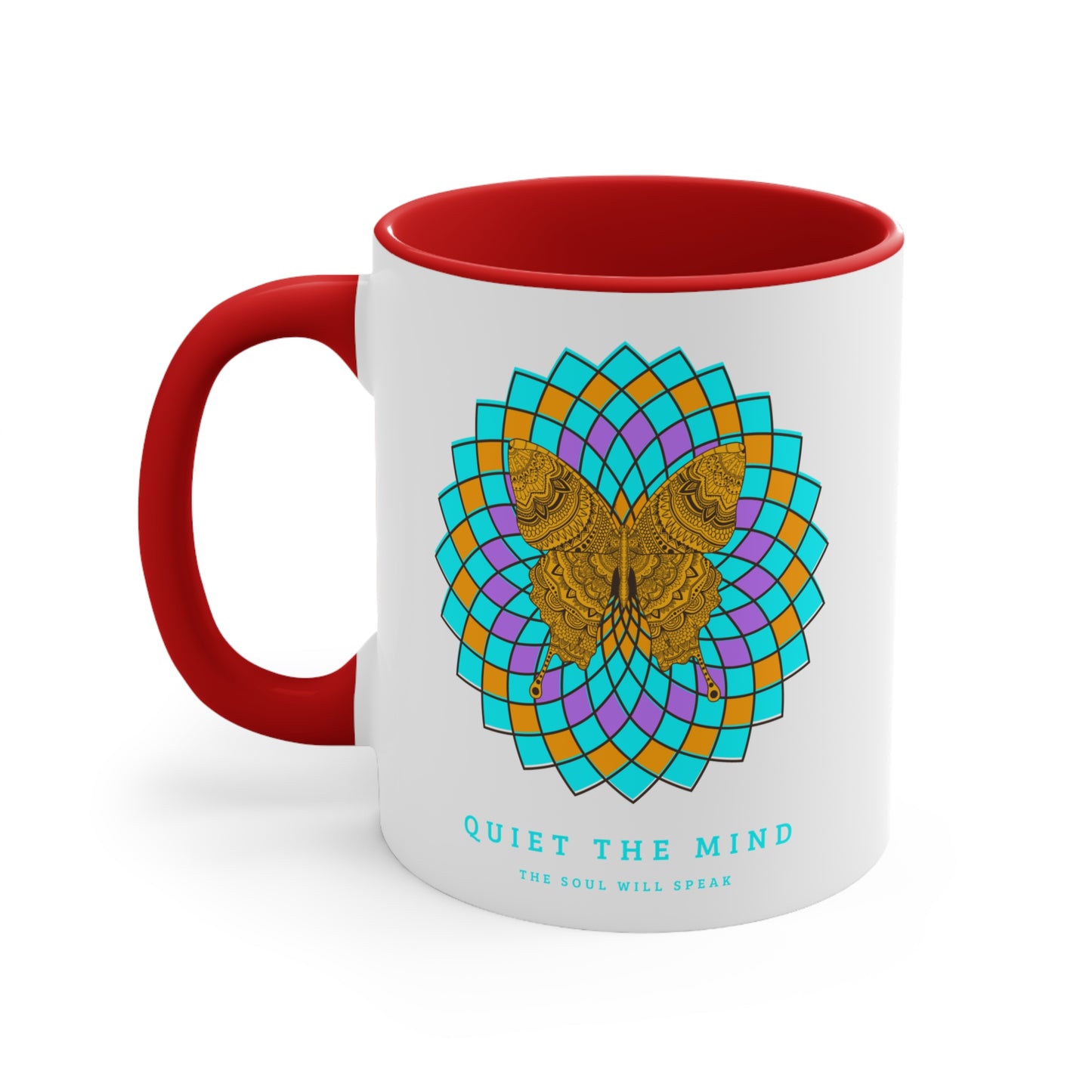 Mindful Butterfly Accent Mug - Spiritual Gift, Meditation Tea Mug, Inspirational Coffee Cup, Unique Home Decor, Yoga Lover's Gift
