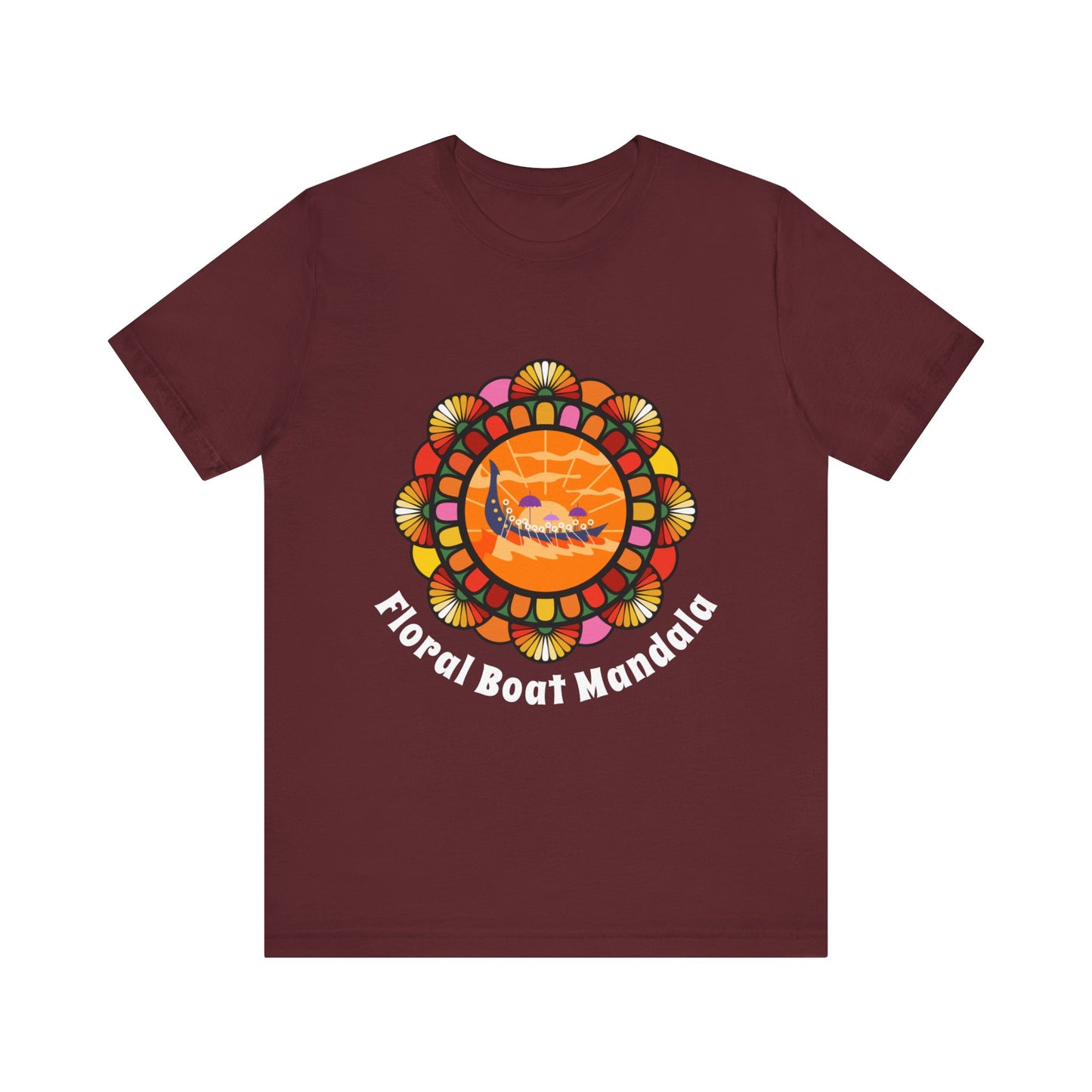 Floral Boat Mandala Unisex Tee - Vibrant Summer Style, Perfect for Festivals, Travel, Casual Outings, Gift for Beach Lovers