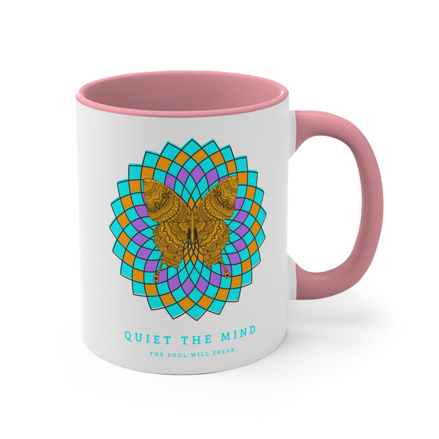 Mindful Butterfly Accent Mug - Spiritual Gift, Meditation Tea Mug, Inspirational Coffee Cup, Unique Home Decor, Yoga Lover's Gift