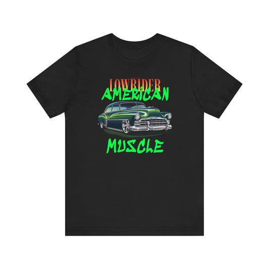 American Muscle Lowrider Tee, Unisex Graphic T-Shirt, Vintage Car Lover Gift, 4th of July Celebration Shirt, Custom Lowrider Apparel, [...]