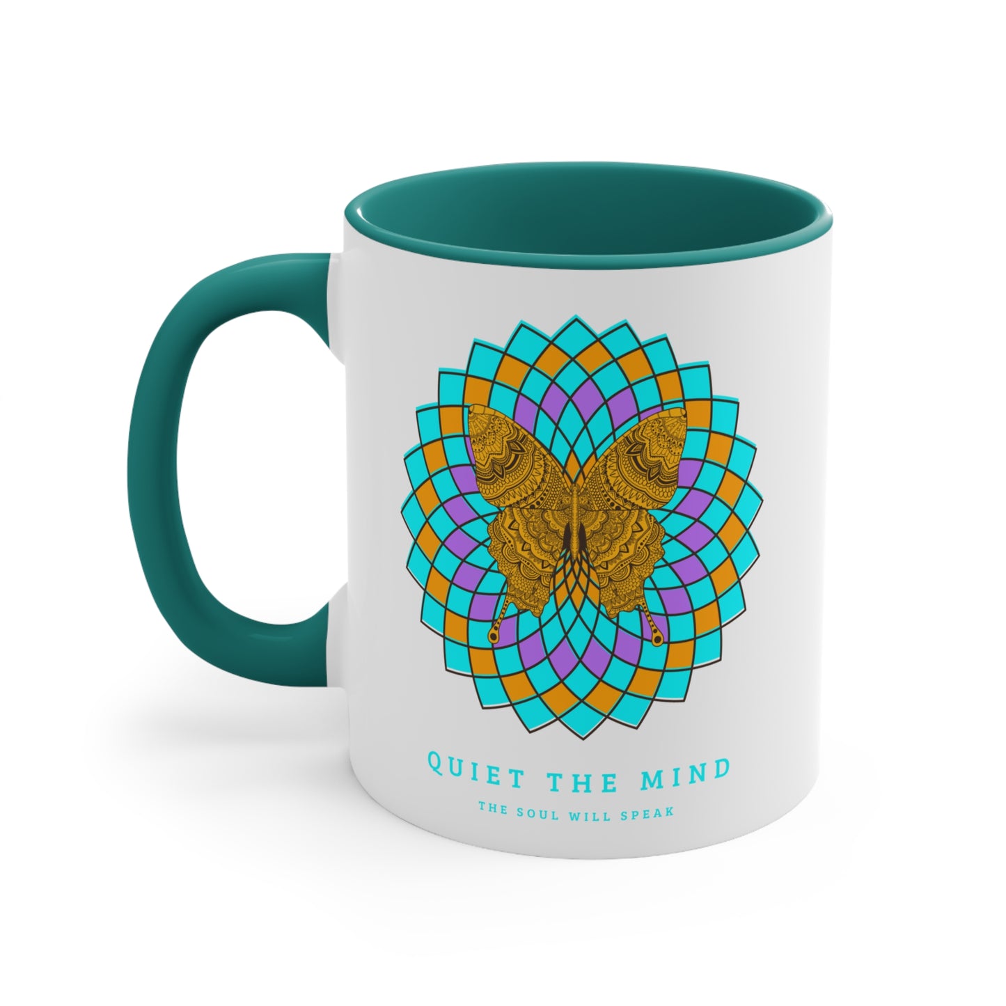 Mindful Butterfly Accent Mug - Spiritual Gift, Meditation Tea Mug, Inspirational Coffee Cup, Unique Home Decor, Yoga Lover's Gift