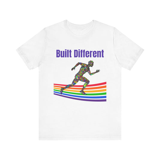 Pride-Inspired Fitness Tee: Built Different Short Sleeve, LGBTQ+ Apparel, Gym Shirt, Workout Top, Motivational Tee, Inclusive Fashion