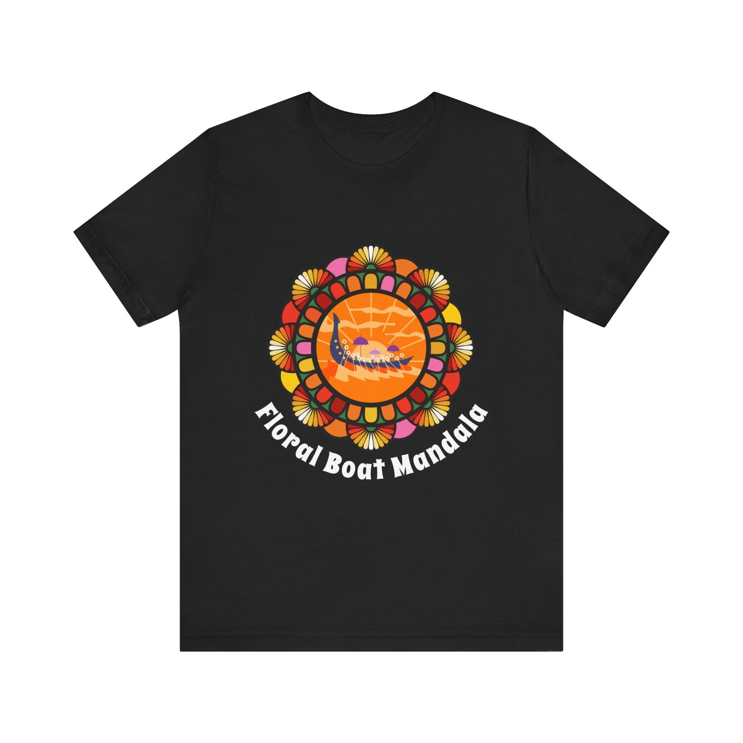 Floral Boat Mandala Unisex Tee - Vibrant Summer Style, Perfect for Festivals, Travel, Casual Outings, Gift for Beach Lovers
