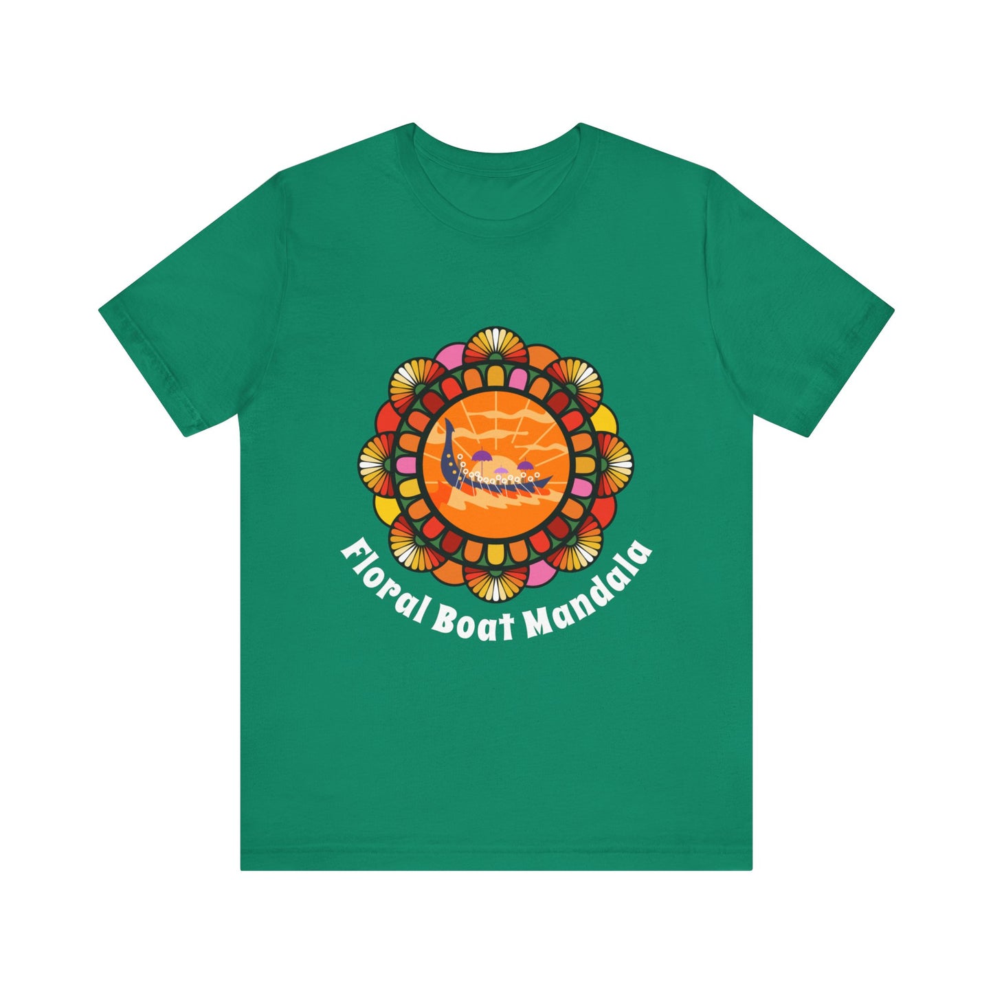 Floral Boat Mandala Unisex Tee - Vibrant Summer Style, Perfect for Festivals, Travel, Casual Outings, Gift for Beach Lovers