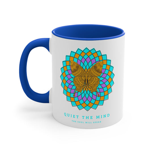 Mindful Butterfly Accent Mug - Spiritual Gift, Meditation Tea Mug, Inspirational Coffee Cup, Unique Home Decor, Yoga Lover's Gift